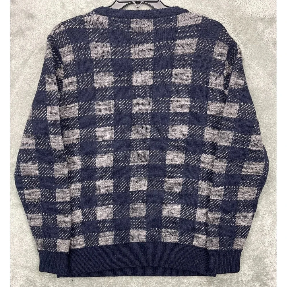 NWT J Crew‎ Men's Sweater Sz L Blue Gray Check Linen Wool Alpaca Long Sleeve